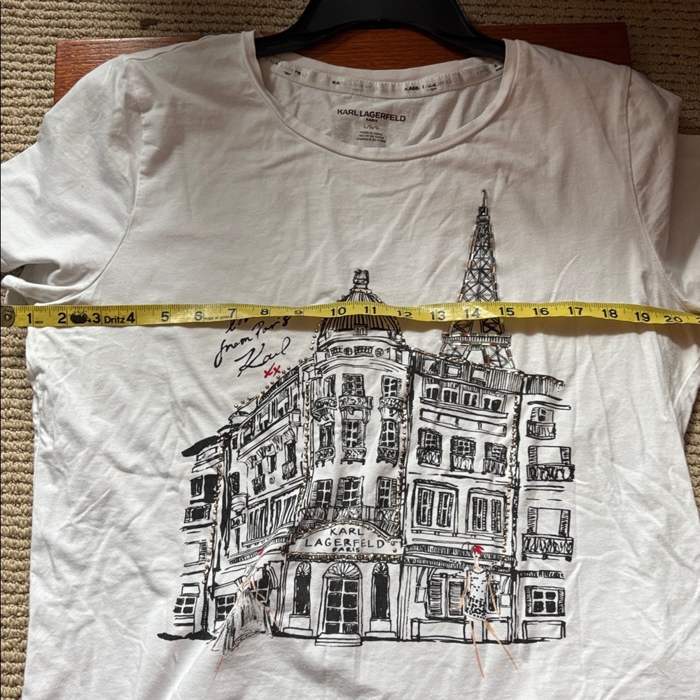 KARL LAGERFELD Love From Paris graphic t-shirt with sequins. Size large - Picture 7 of 7
